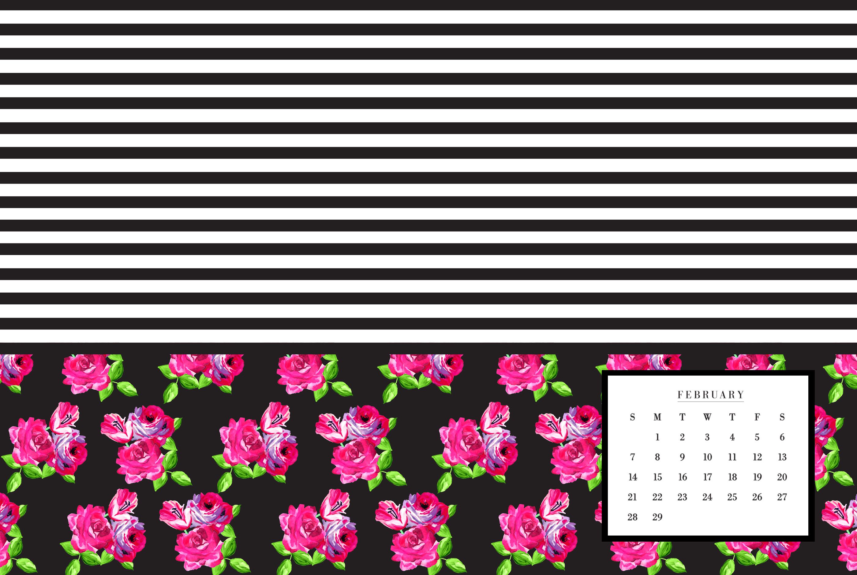 February Floral And Stripes Phone Desktop Background Wallpaper