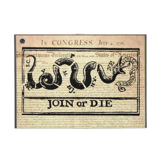 Join Or Die Woodcut On Declaration Of Independence iPad Mini