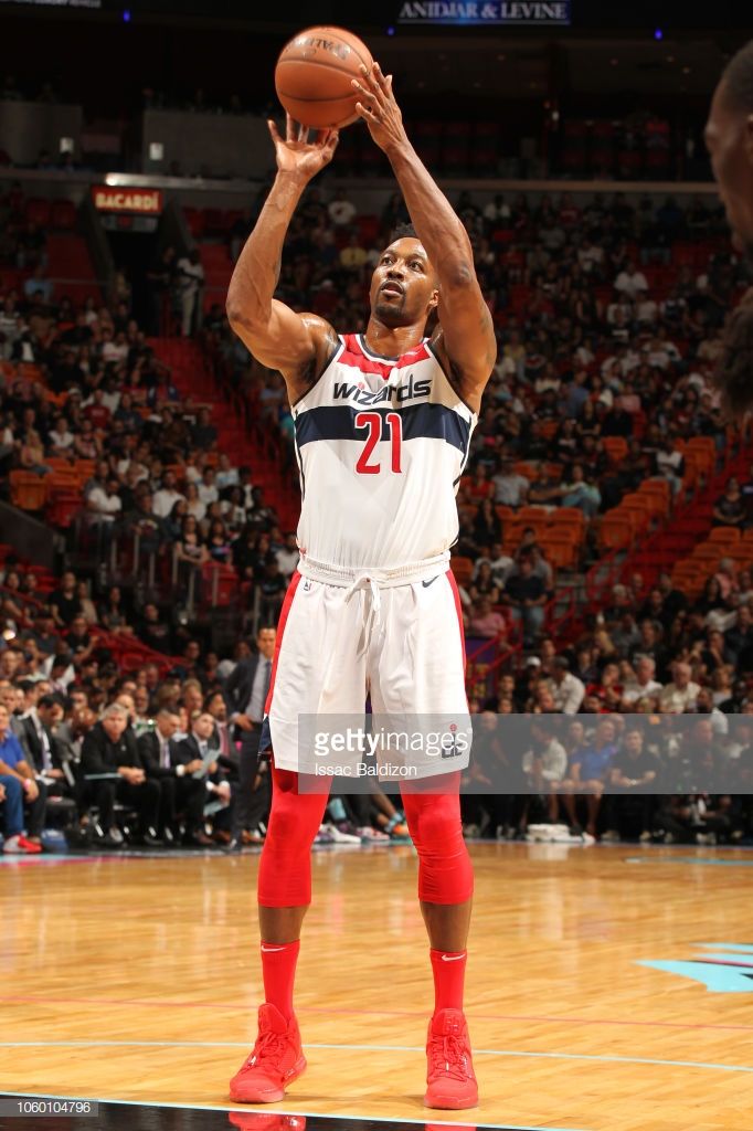 Dwight Howard Of The Washington Wizards Shoots Ball Against
