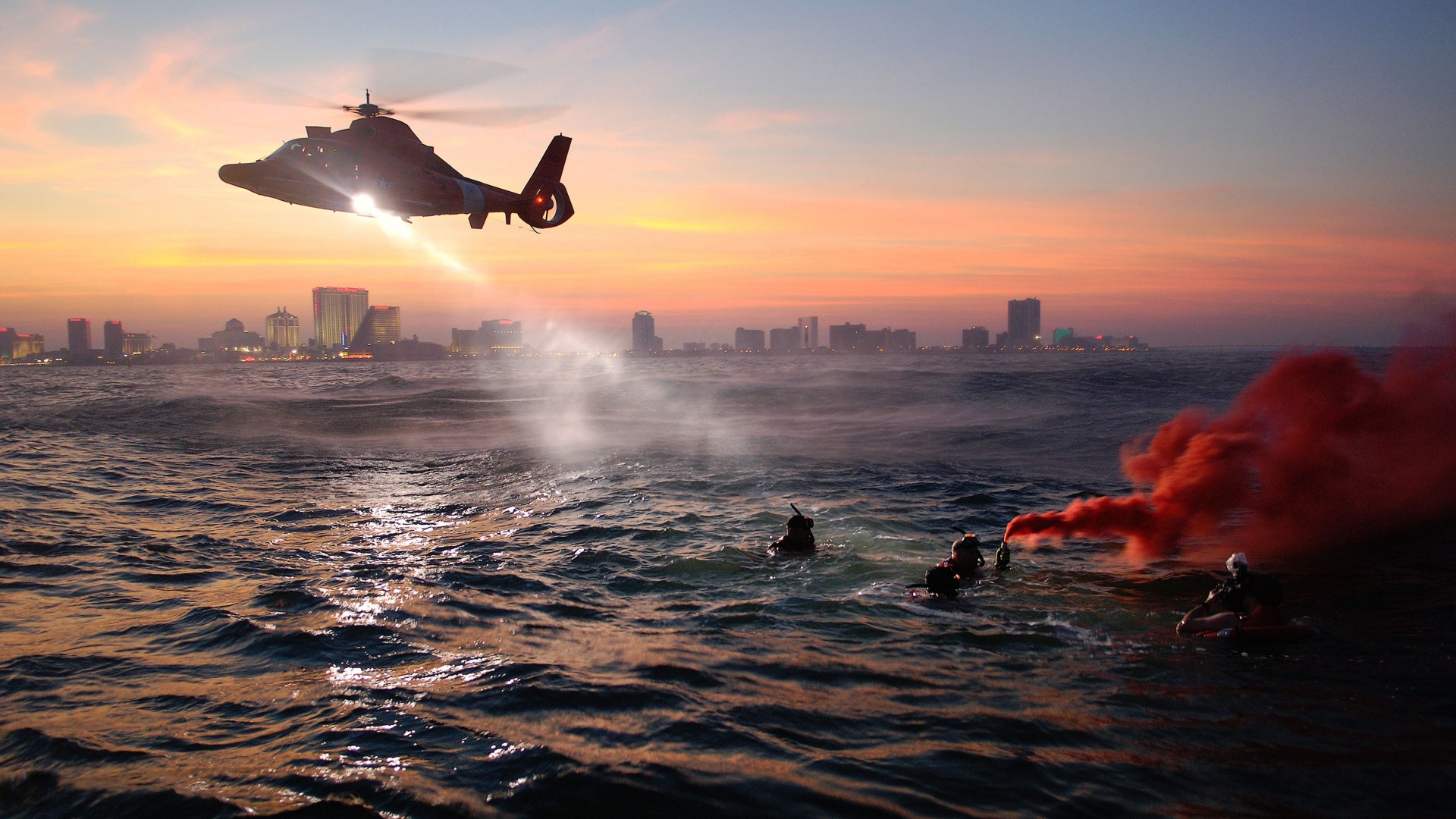 Water Sea Coast Guard Helicopter Military Cities People