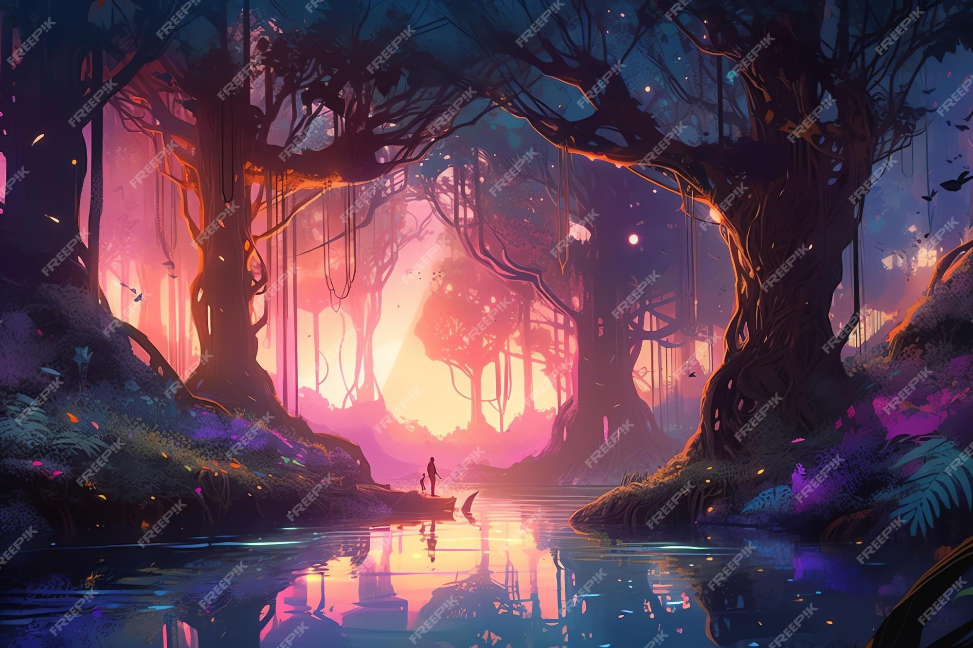 Premium Photo Fantasy Magical Forest And Lake Illustration