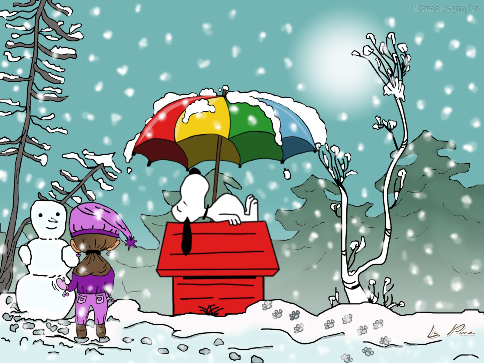 charlie brown snoopy snow holiday wallpaper 1600x1200