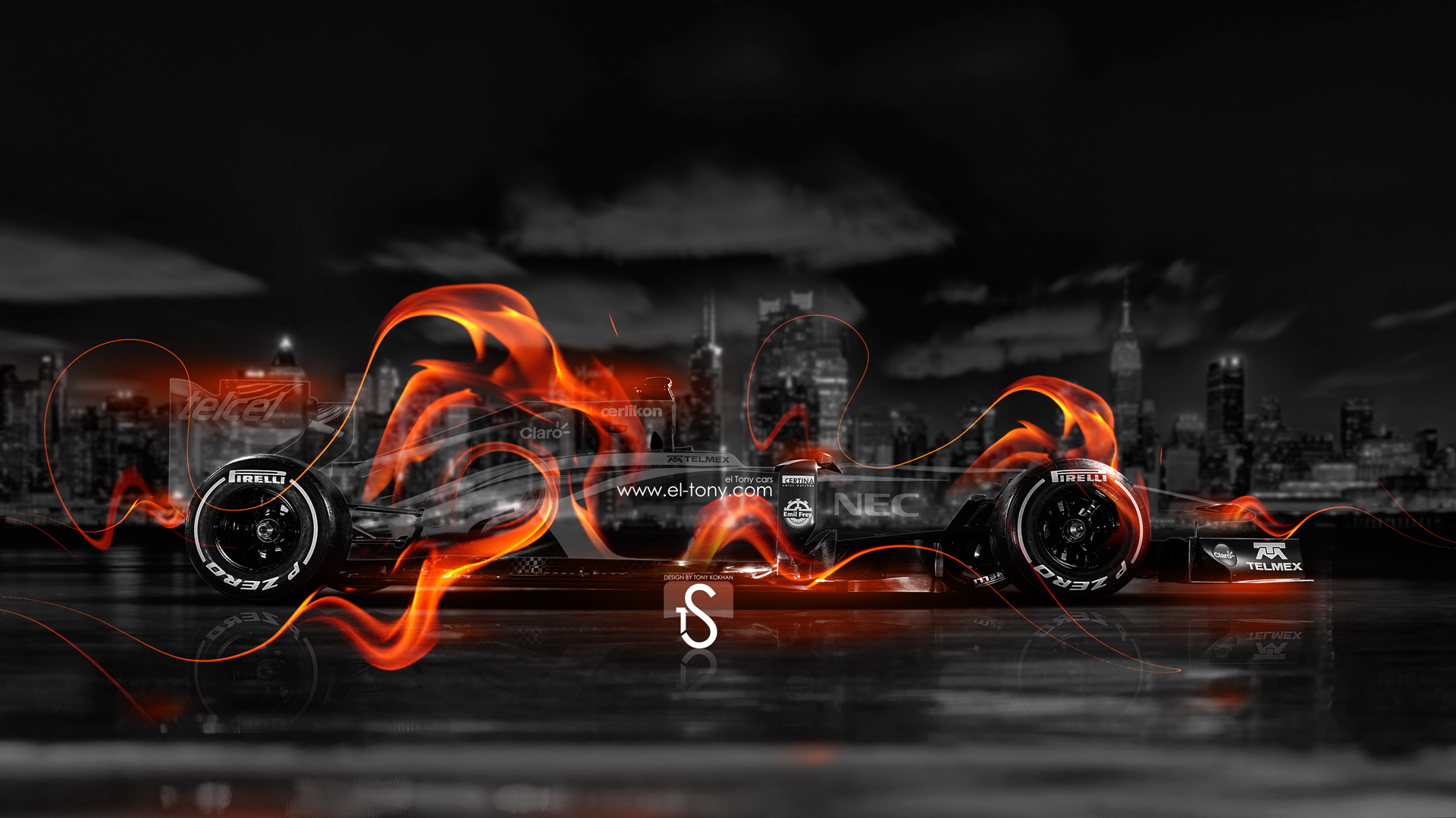 F1 Fire Crystal City Car HD Wallpaper Design By Tony Kokhan