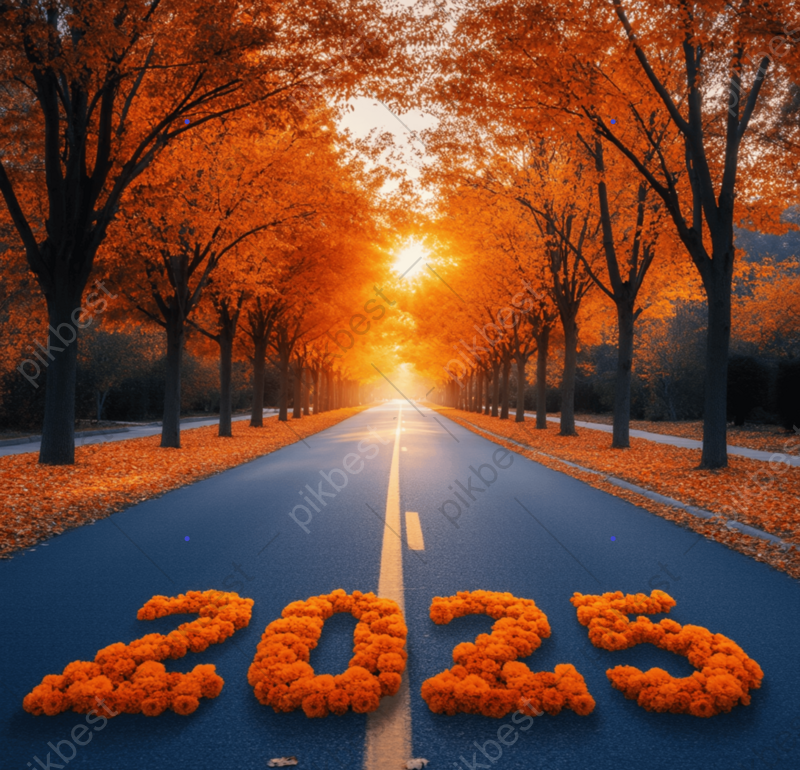 Autumn A Path To The Future Embellished With Orange Flowers Wallpaper