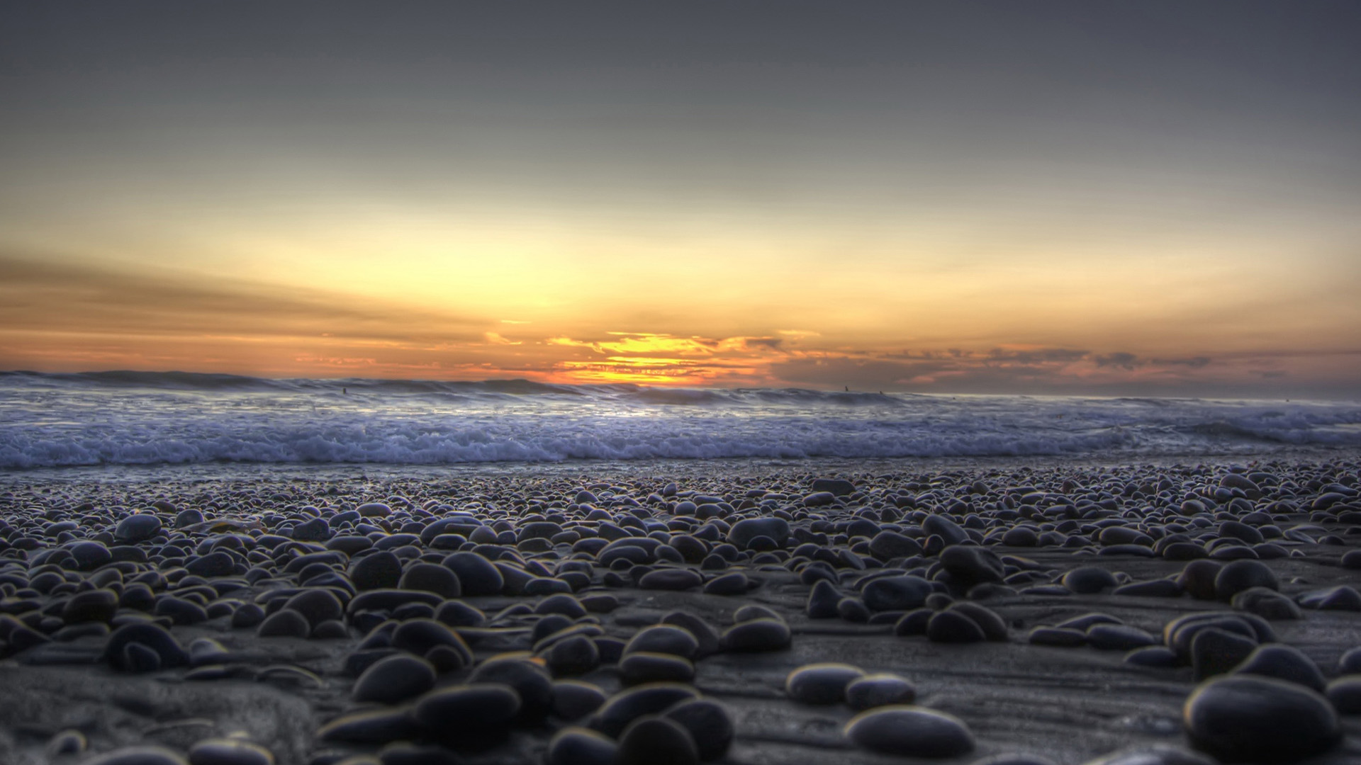 Sunset And Beach Pebble Wallpaper Pictures Image