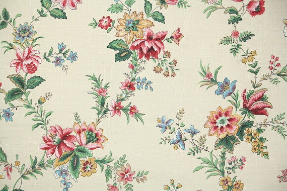 S Antique French Wallpaper Floral Chintz Vintage