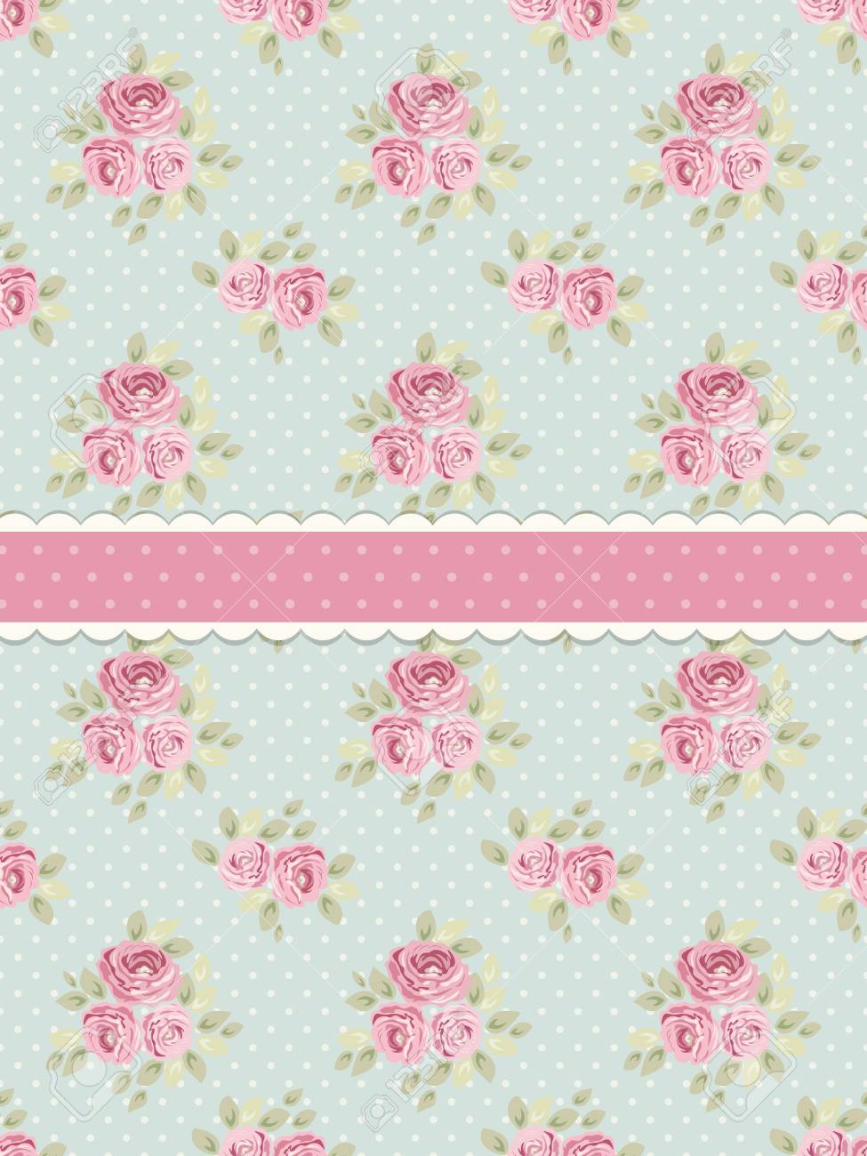 Cute Shabby Chic Background With Roses And Polka Dots Royalty
