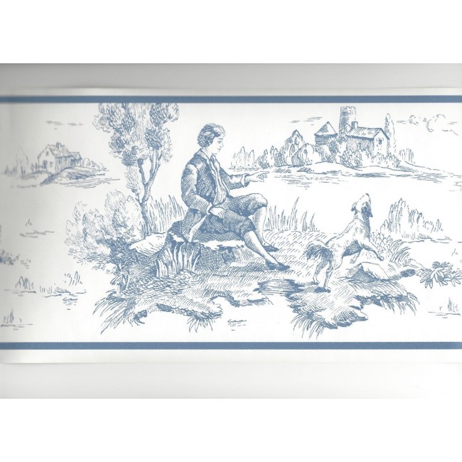 On Soft White Colonial Toile Wallpaper Border All Walls