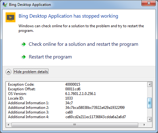 Bing Desktop Installation Bingdesktop Exe Appcrash Btmmhook