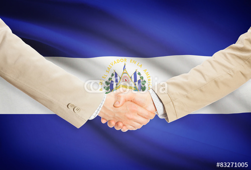 Businessmen Handshake With Flag On Background El Salvador Stock