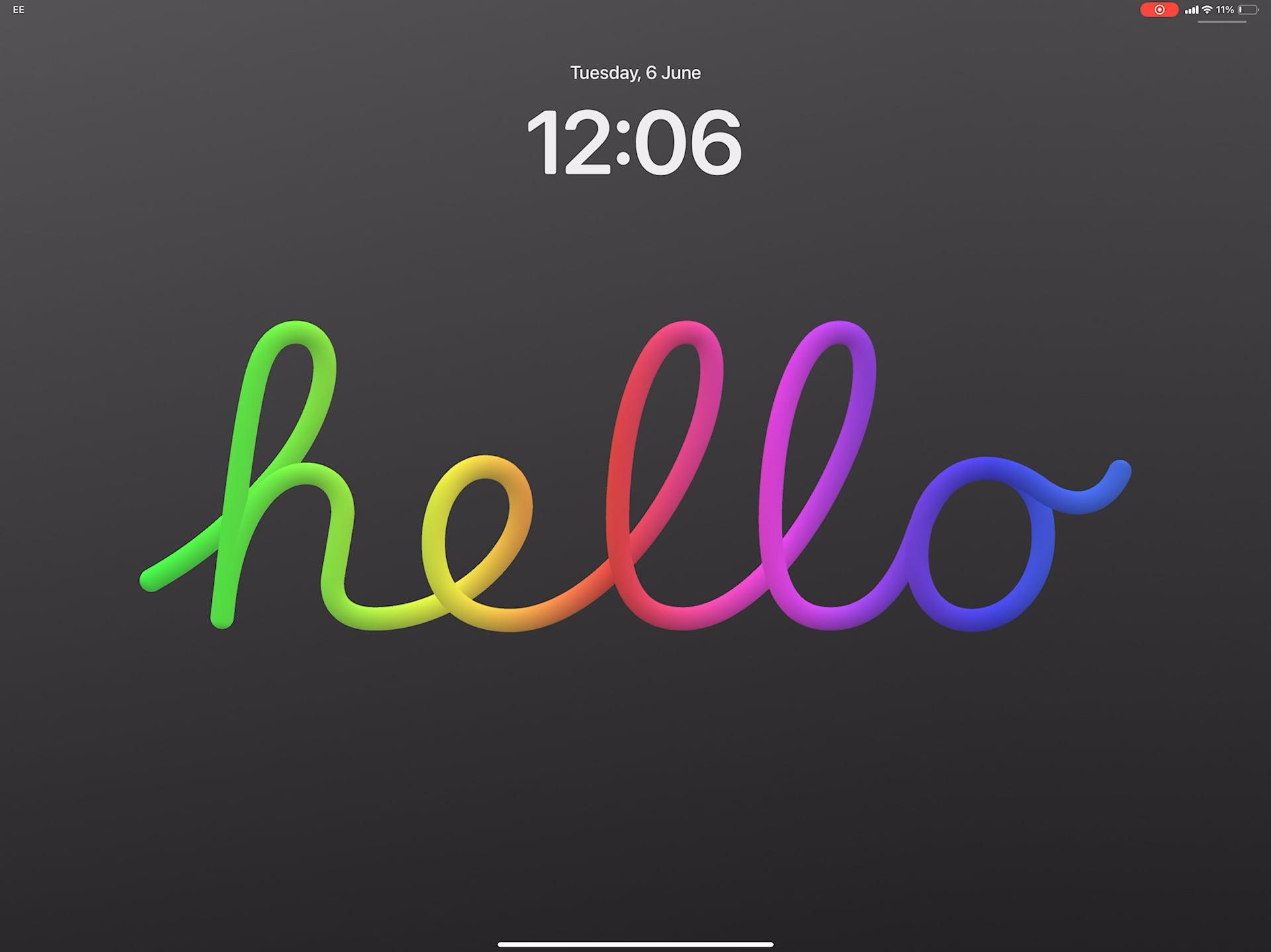iPadOS 17 Dev Beta 1 The new Hello wallpaper cycles through