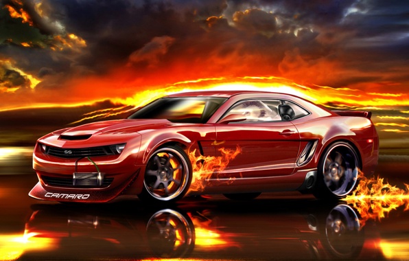 Camaro Red Auto Fire Road Speed Wallpaper Photos Pictures