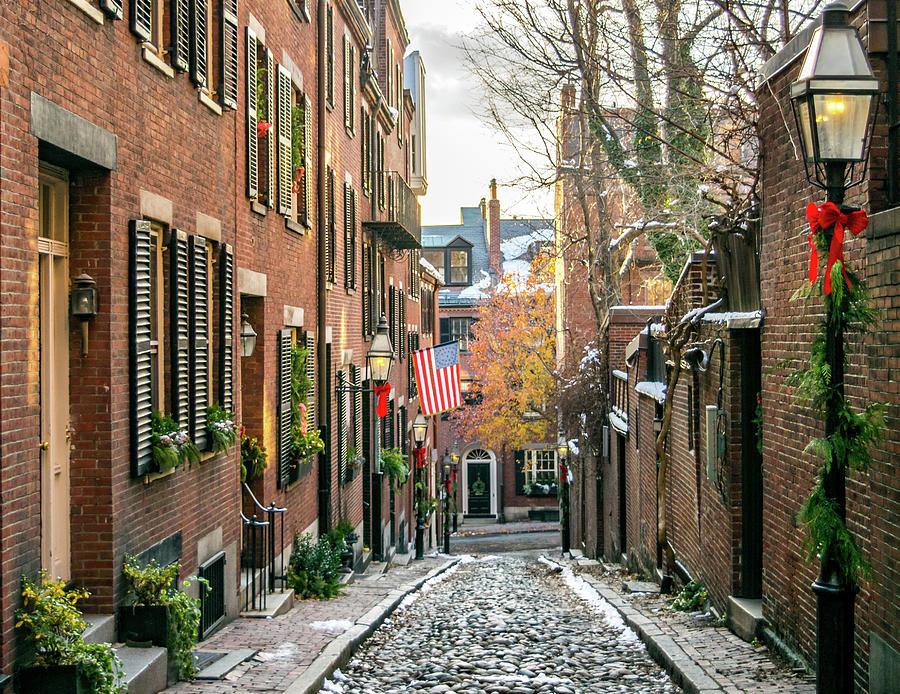 Christmas On Boston S Acorn Street Photograph By Nate Hovee Pixels