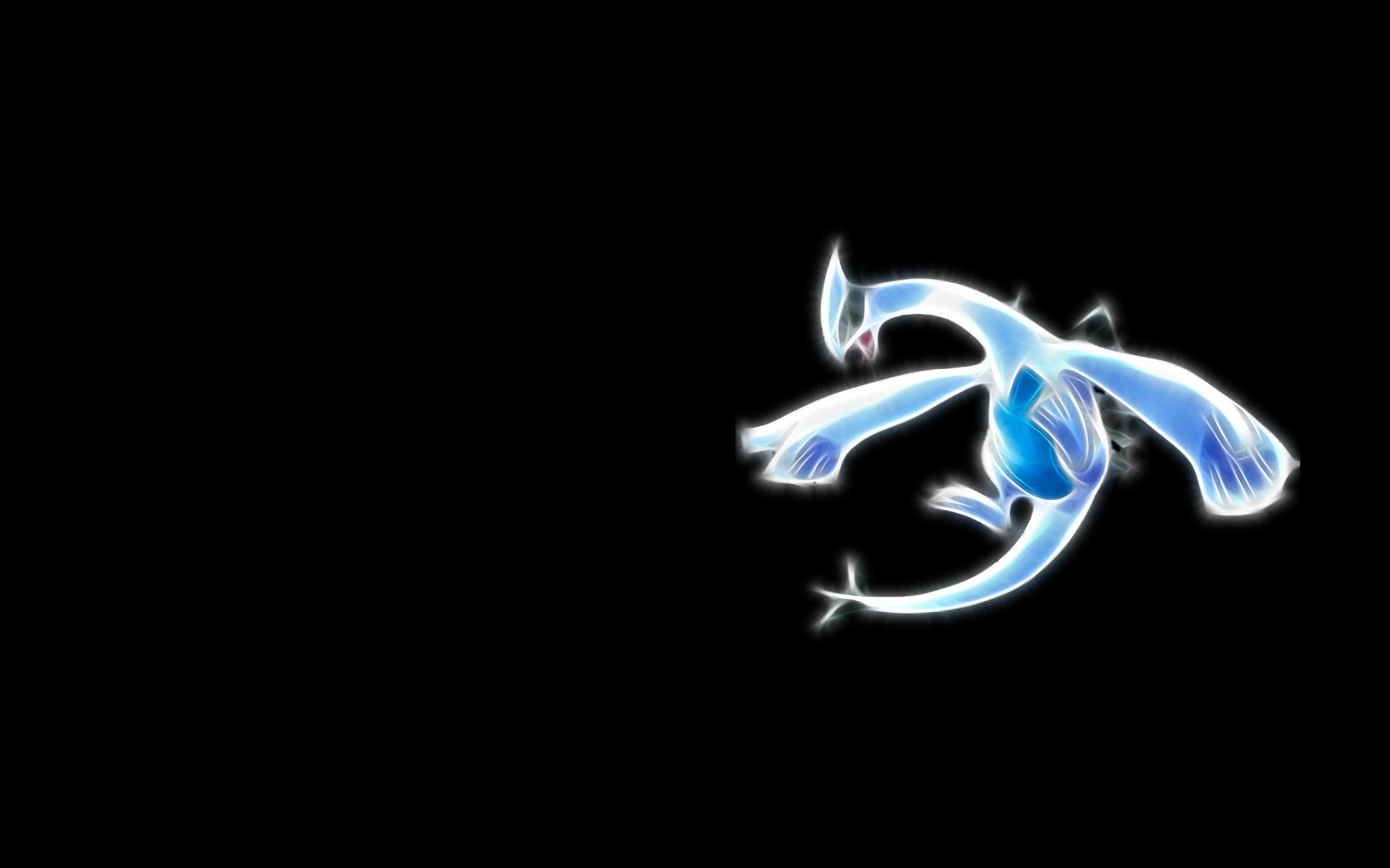 A vibrant, neon-blue silhouette of the Legendary Pokémon Latias against a stark black background
