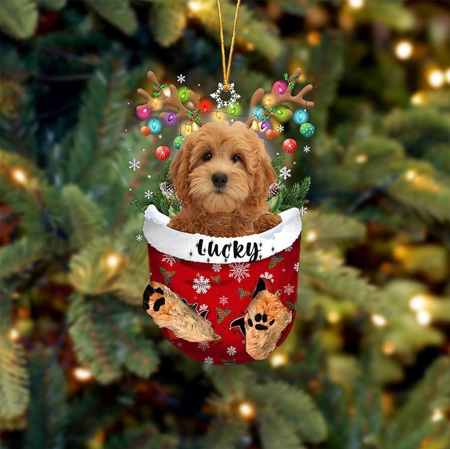 Amazon Personalized Red Goldendoodle Dog Christmas Ornament