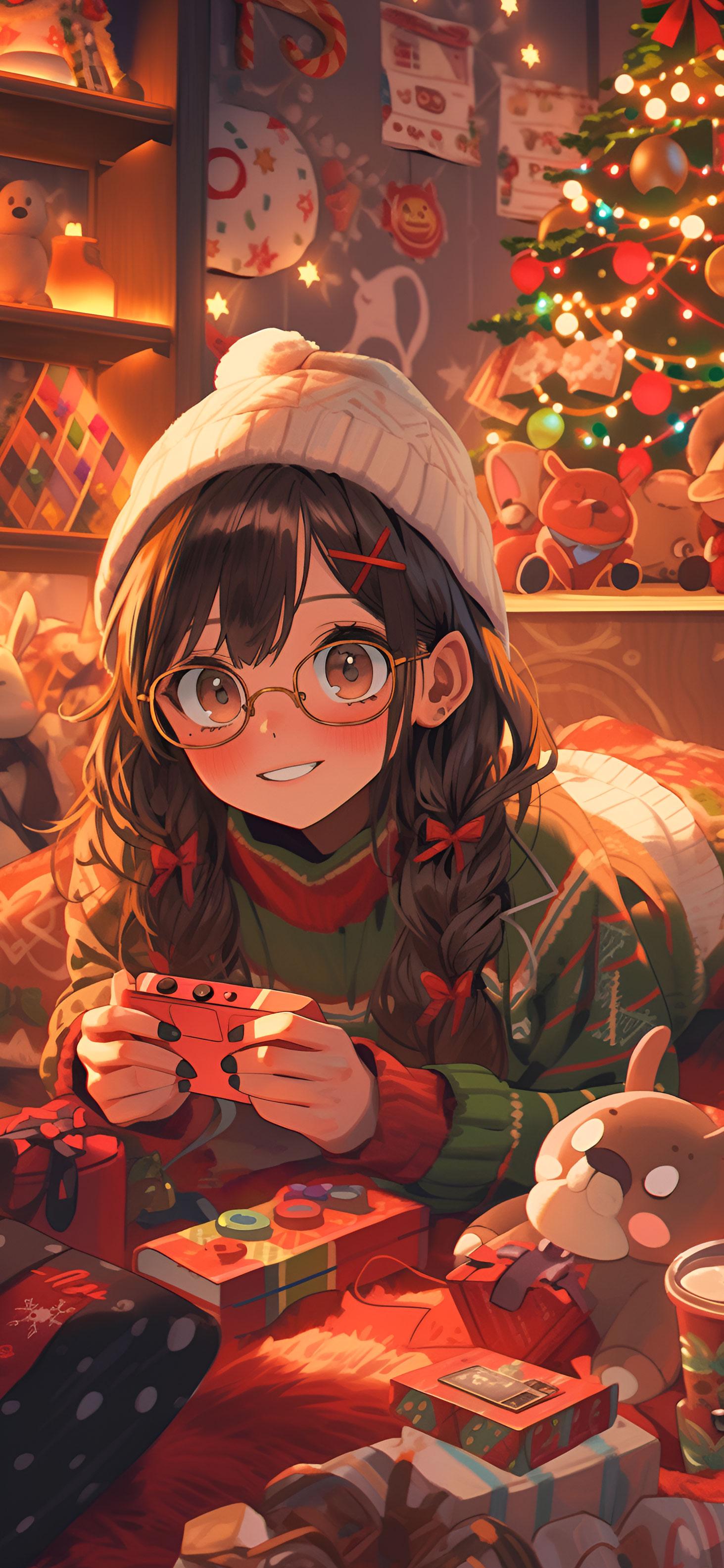 Kawaii Anime Girl Christmas Tree Cozy Wallpapers Wallpapers Clan