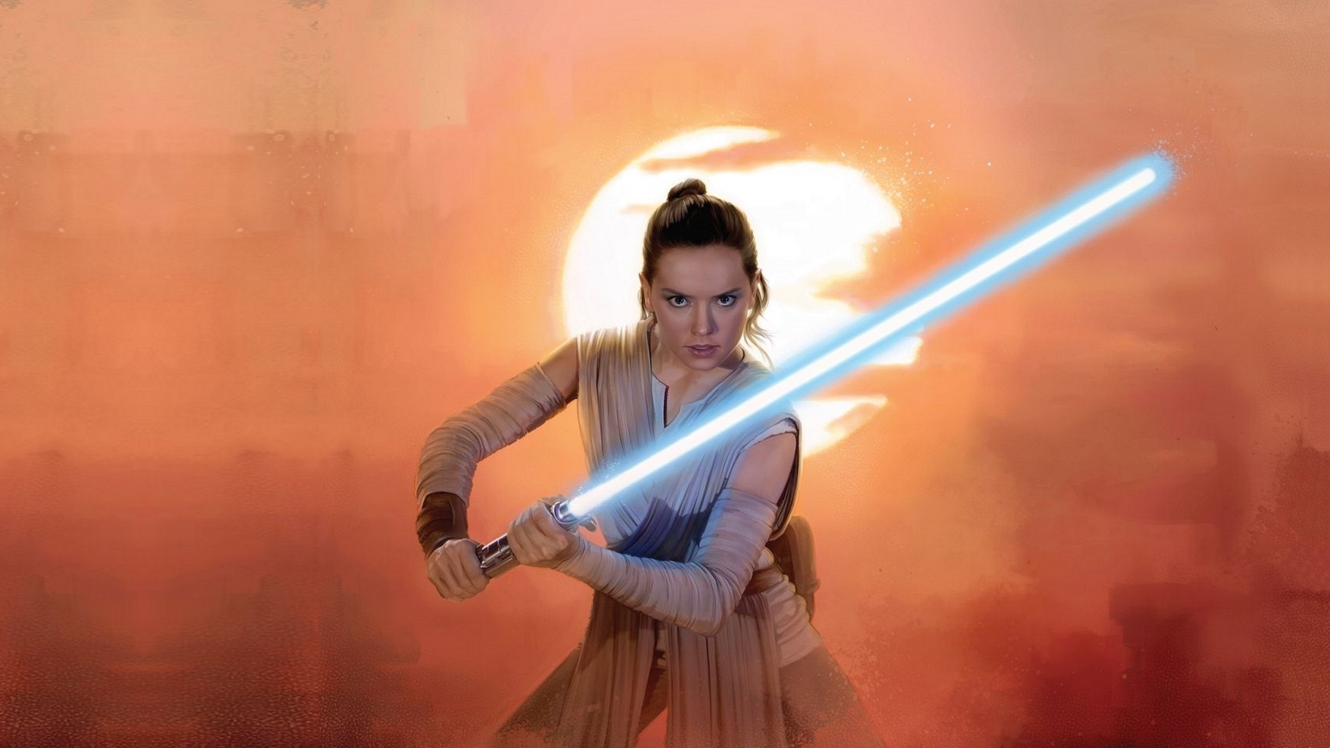 Daisy Ridley Rey Star Wars Lightsaber Jedi Wallpaper
