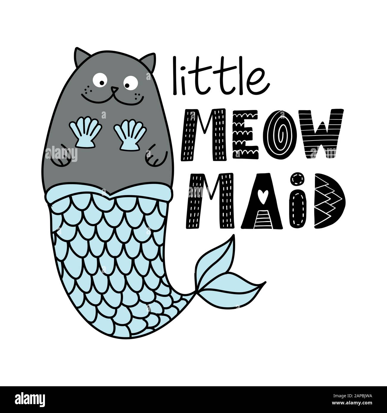 Little meowmaid mermaid   doodle character funny hand drawn