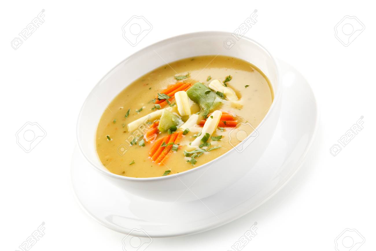 Vegetable Soup On White Background Stock Photo Picture And