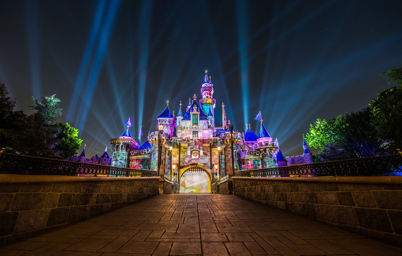 Wallpaper rays night castle CA Disneyland California