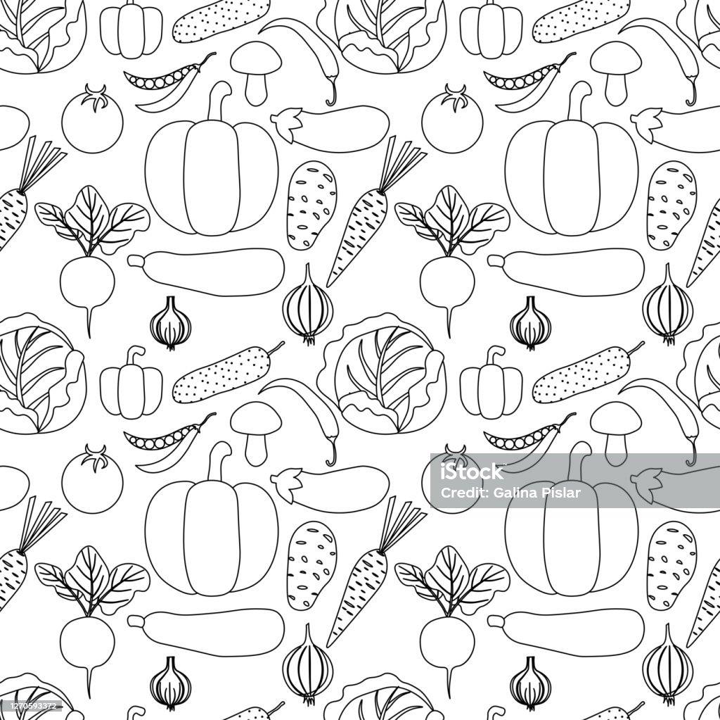 Blackwhite Outline Seamless Pattern With Autumn And Summer Farm
