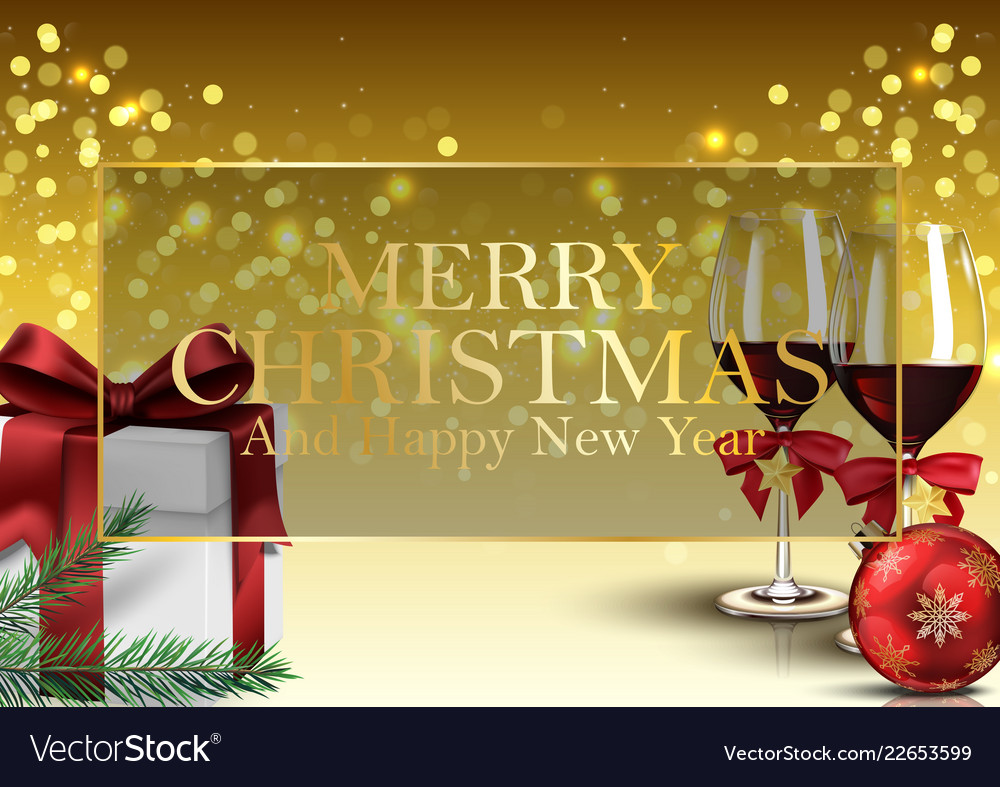 Christmas Background With Gifts Wine Glass Vector Image