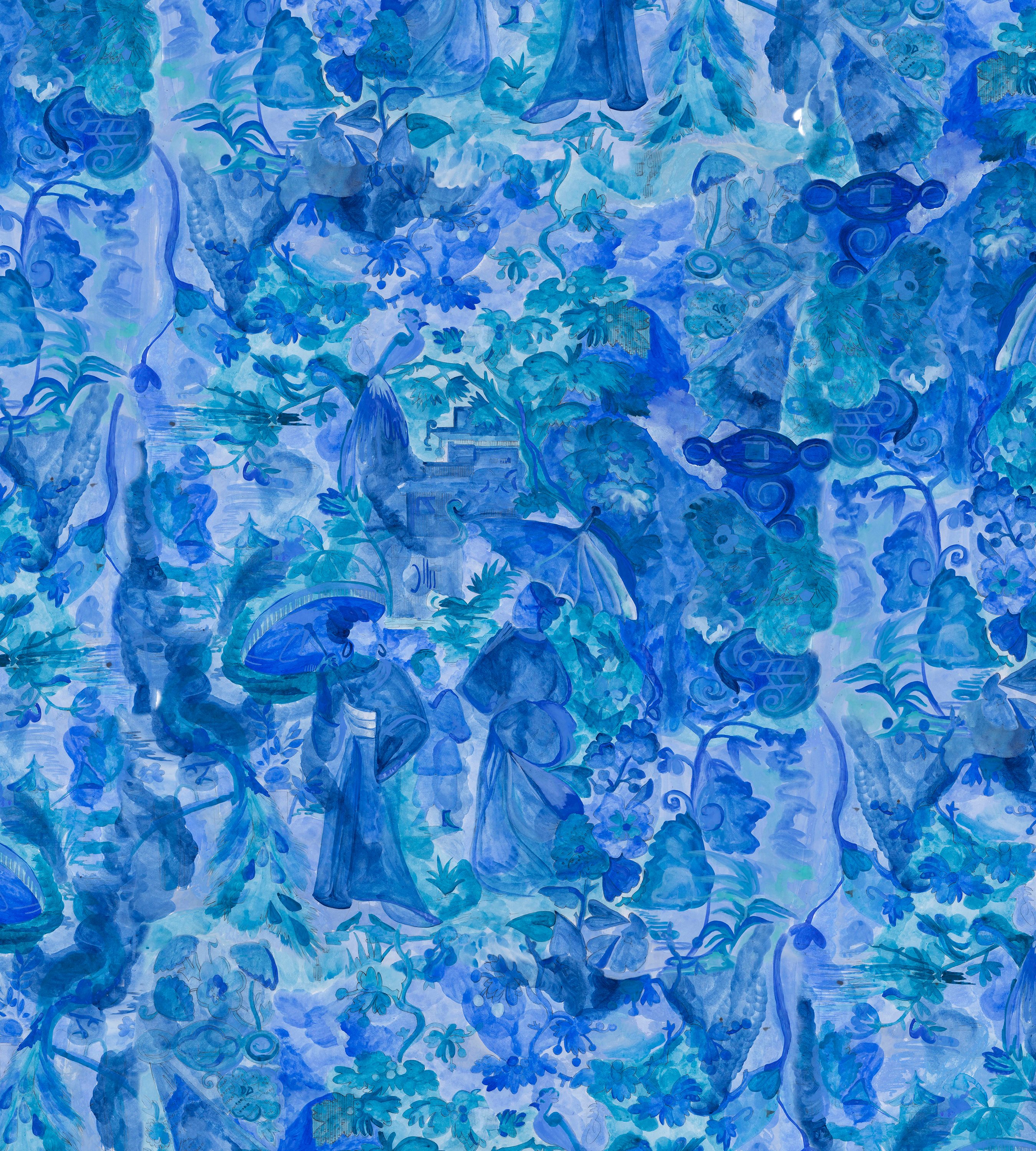 Chinoise Monochrome Blue Wallpaper Voutsa