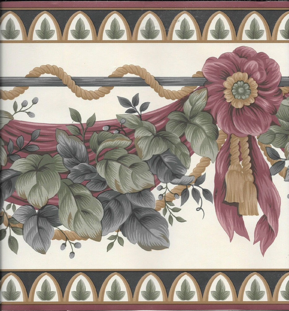 Victorian Architectural Leaf on Drapery Swag 30 Feet Wallpaper Border