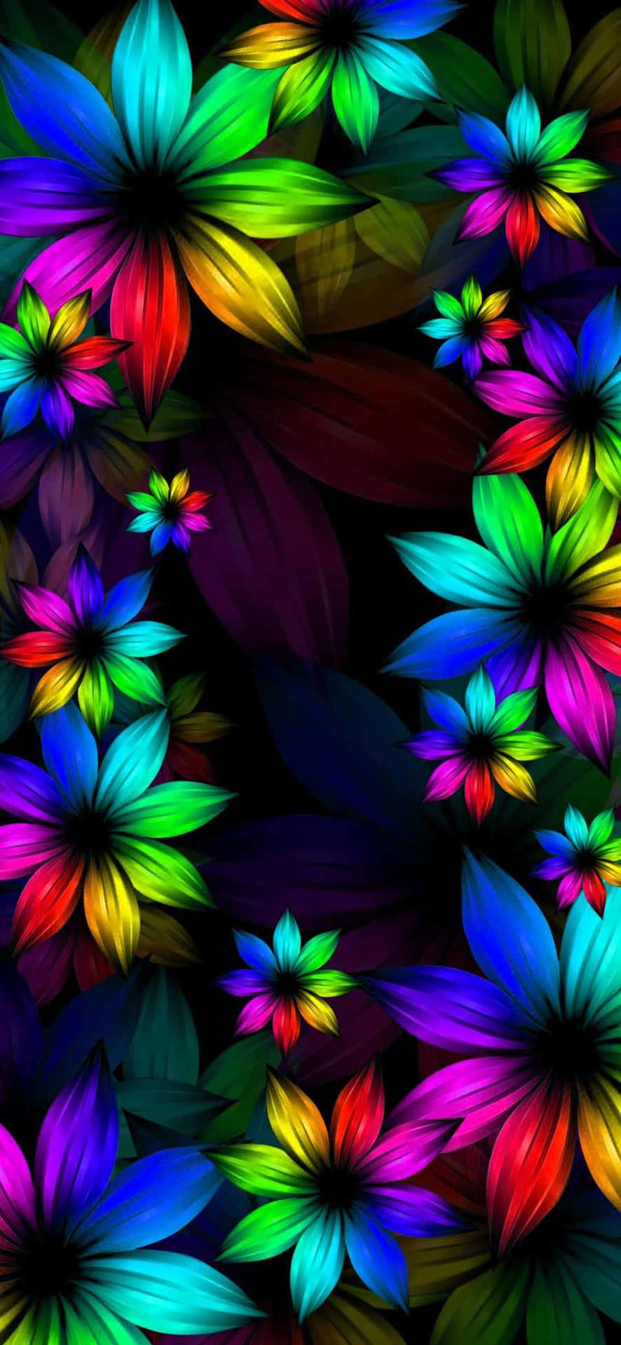 A Colorful Flower Wallpaper On Black Background