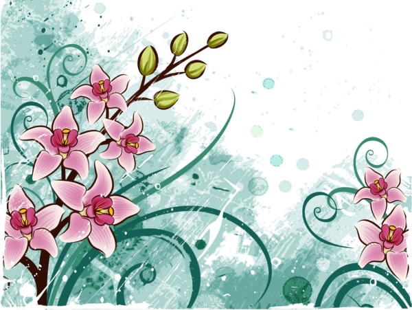 Artistic Abstract Floral Illustration Of Pretty Pink Flowers And