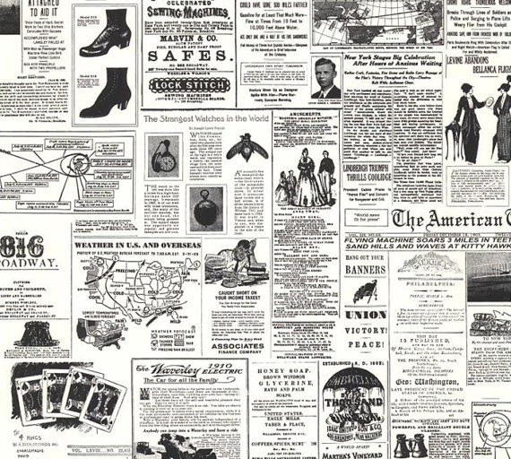 Vintage Newsprint Replica Wallpaper Black By Wallpaperyourworld