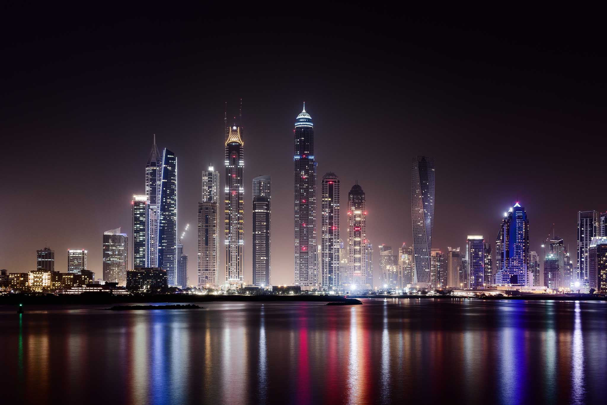 City Dubai Night HD Skyscraper Lights Pc Wallpaper