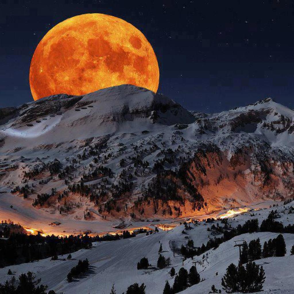 Moon Over Snowy Mountains Wallpaper For Apple iPad Air