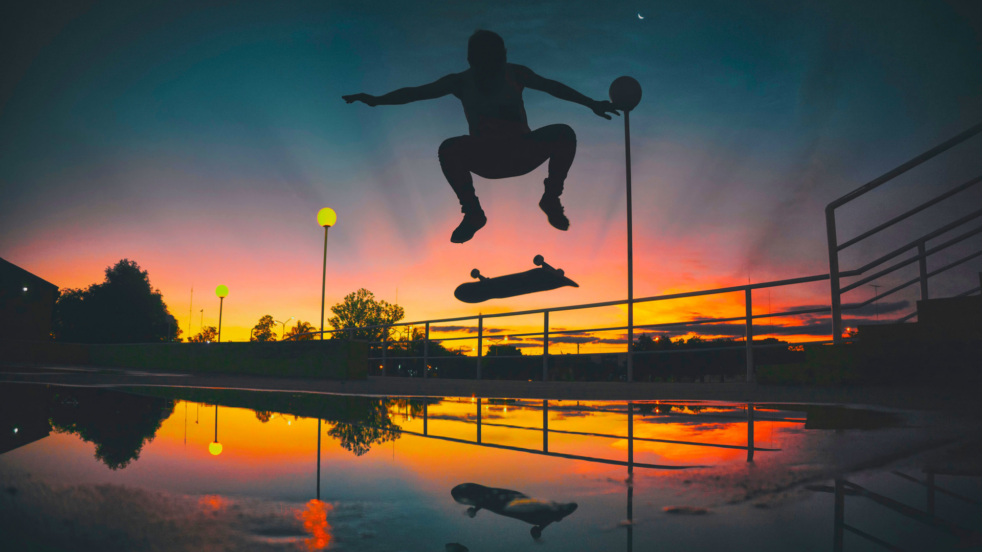 Man Skateboarding Sports Sunset Silhouette Wallpaper