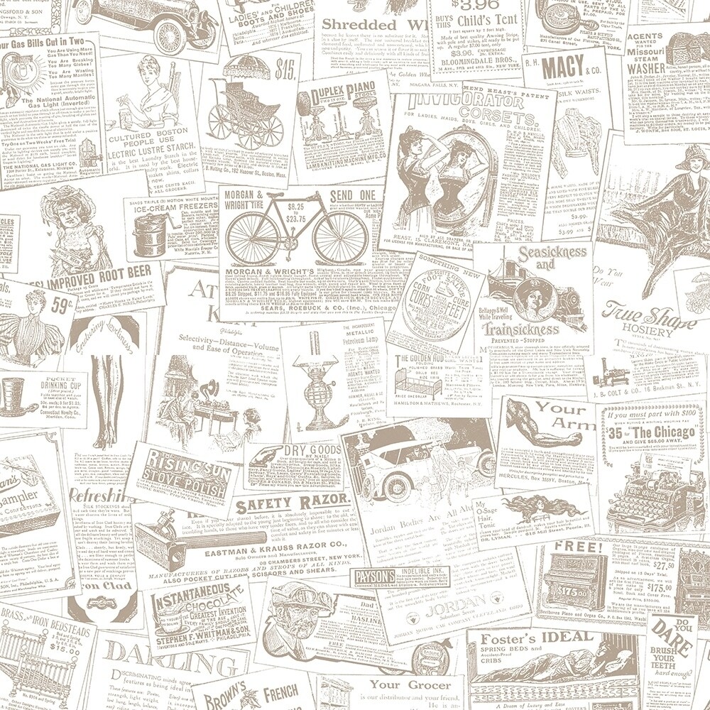 Shop Newspaper Wallpaper Novelty In Beige Shipping Today