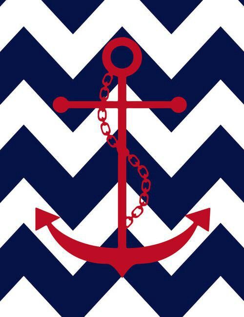 Navy Blue And White Chevron Wallpaper With Red Anchor Background