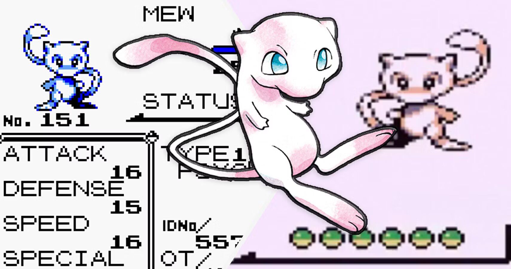 Way Split Of Mew From Pokemon Red And Blue With Concept Art On Top Wallpaper