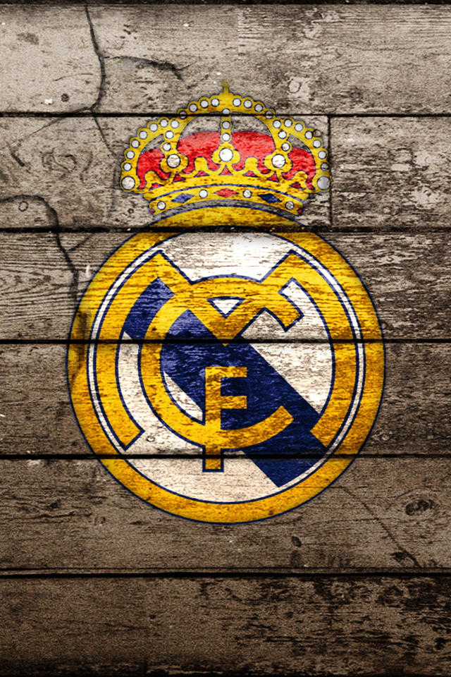Real Madrid Logo oN Wood iPhone Wallpaper HD 640x960
