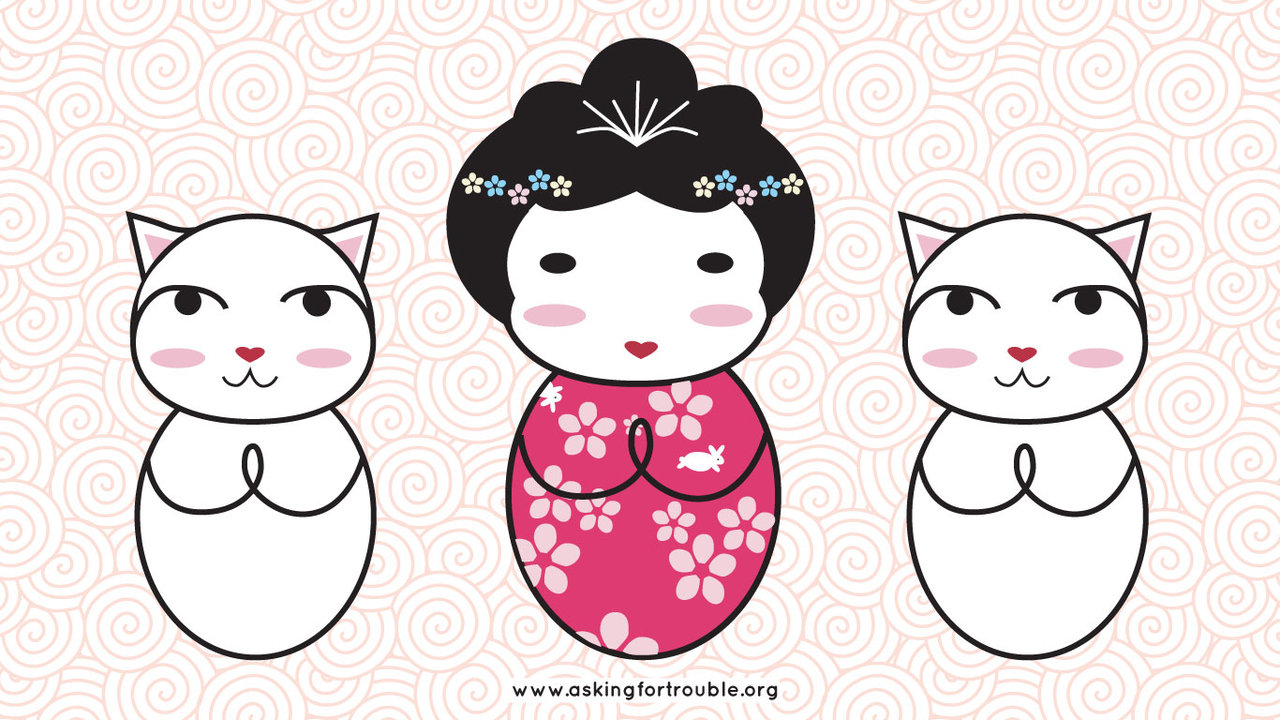 Desktop Wallpaper Kokeshi And Lucky Cat By Askingfortrouble On