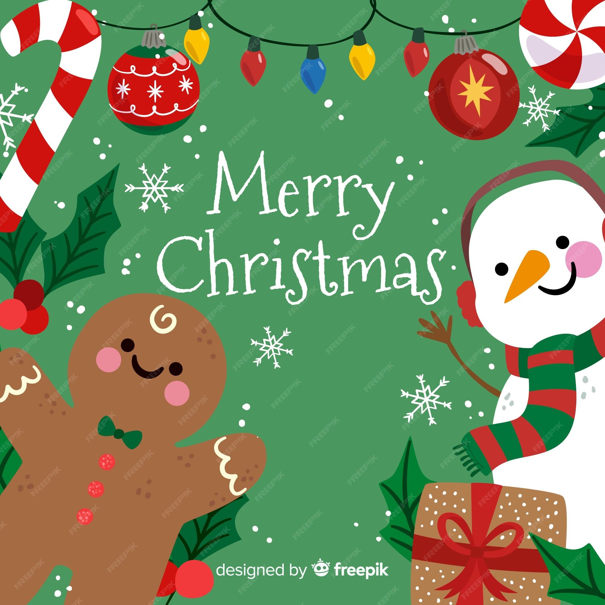 Premium Vector Cute merry christmas background with snowman and