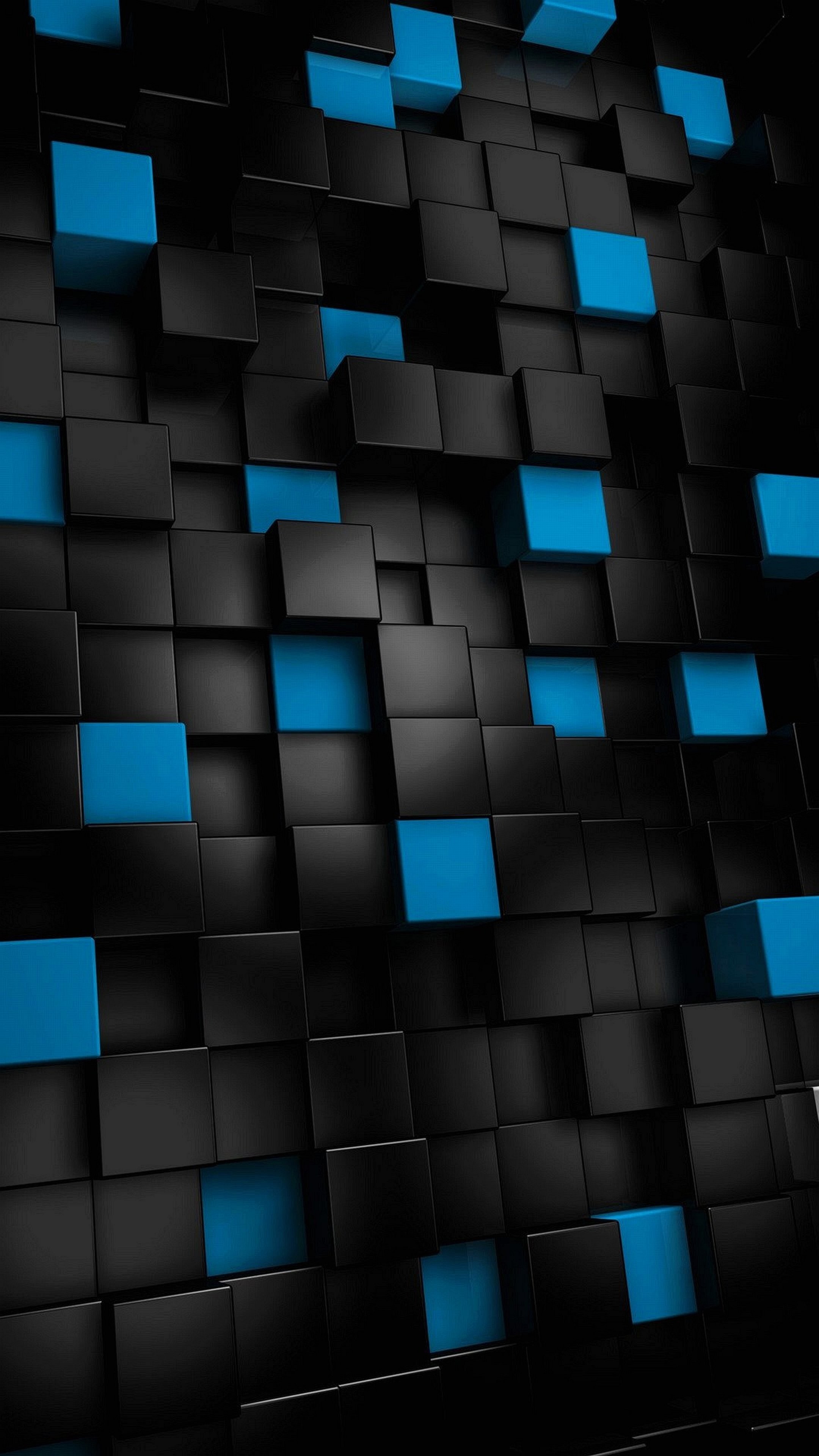 Abstract 3D wallpaper with black and blue cubes for a cool and modern phone background
