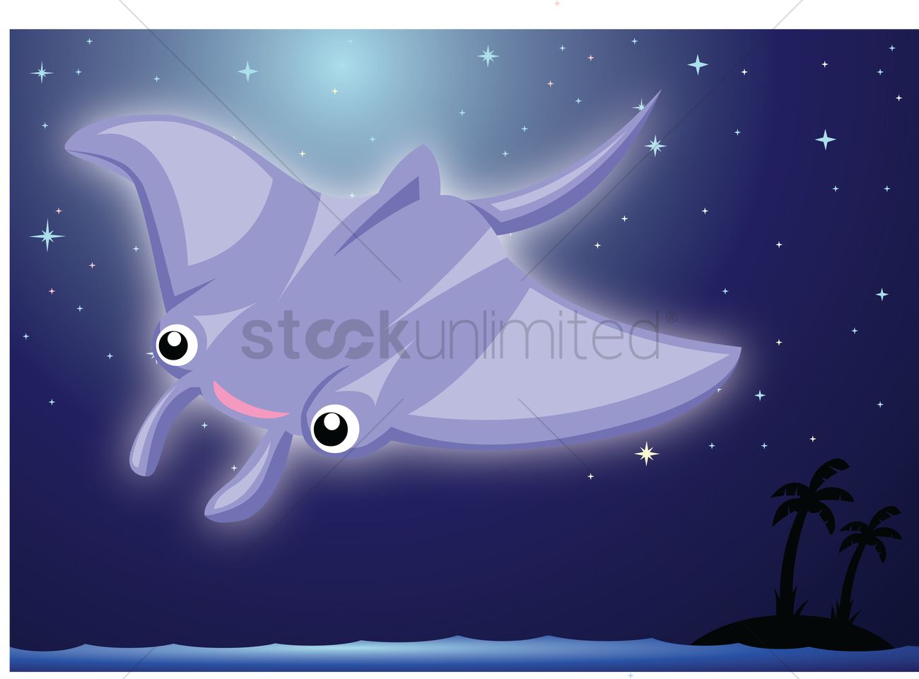 Stingray Fish Over A Moonlit Background Vector Image