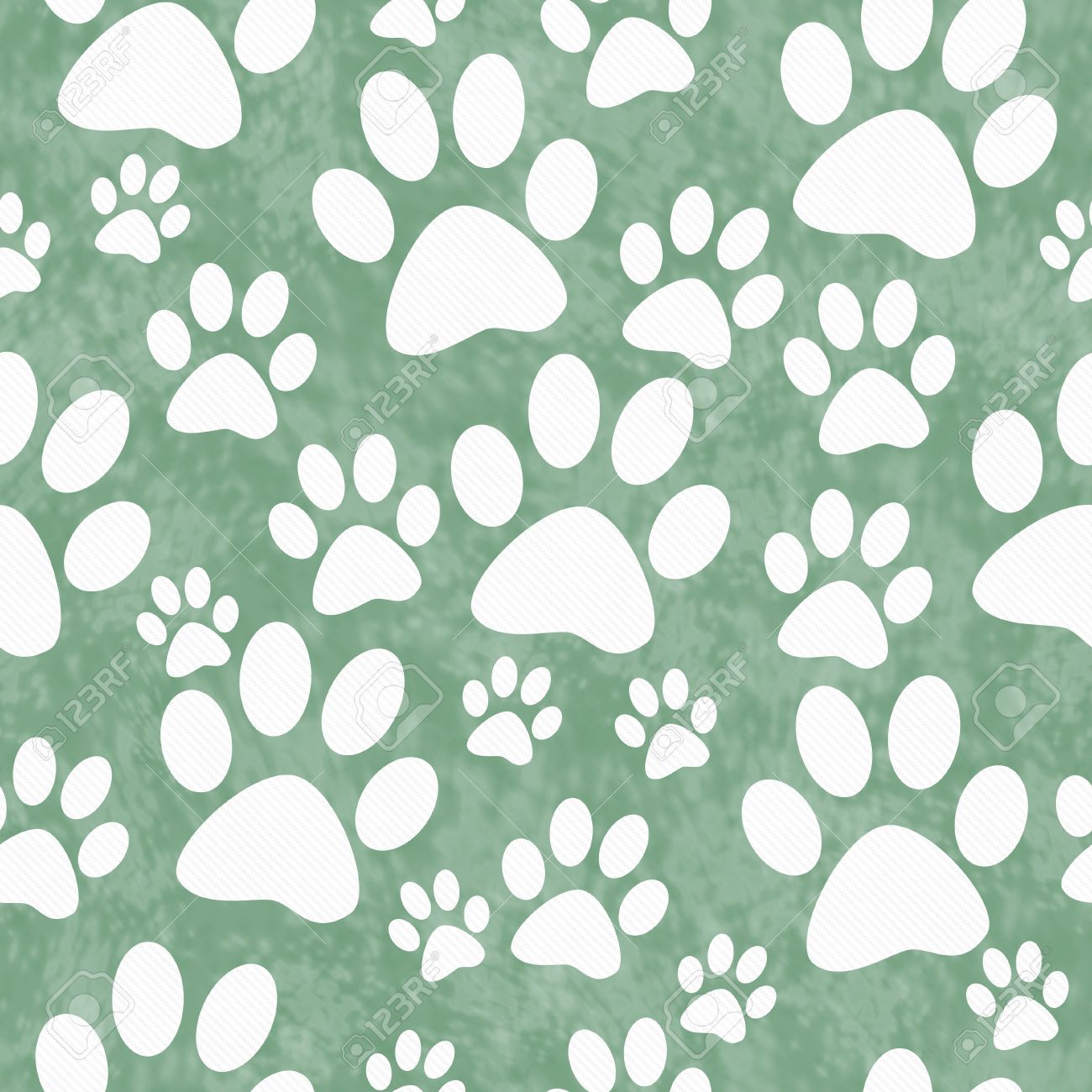 Green And White Dog Paw Prints Tile Pattern Repeat Background