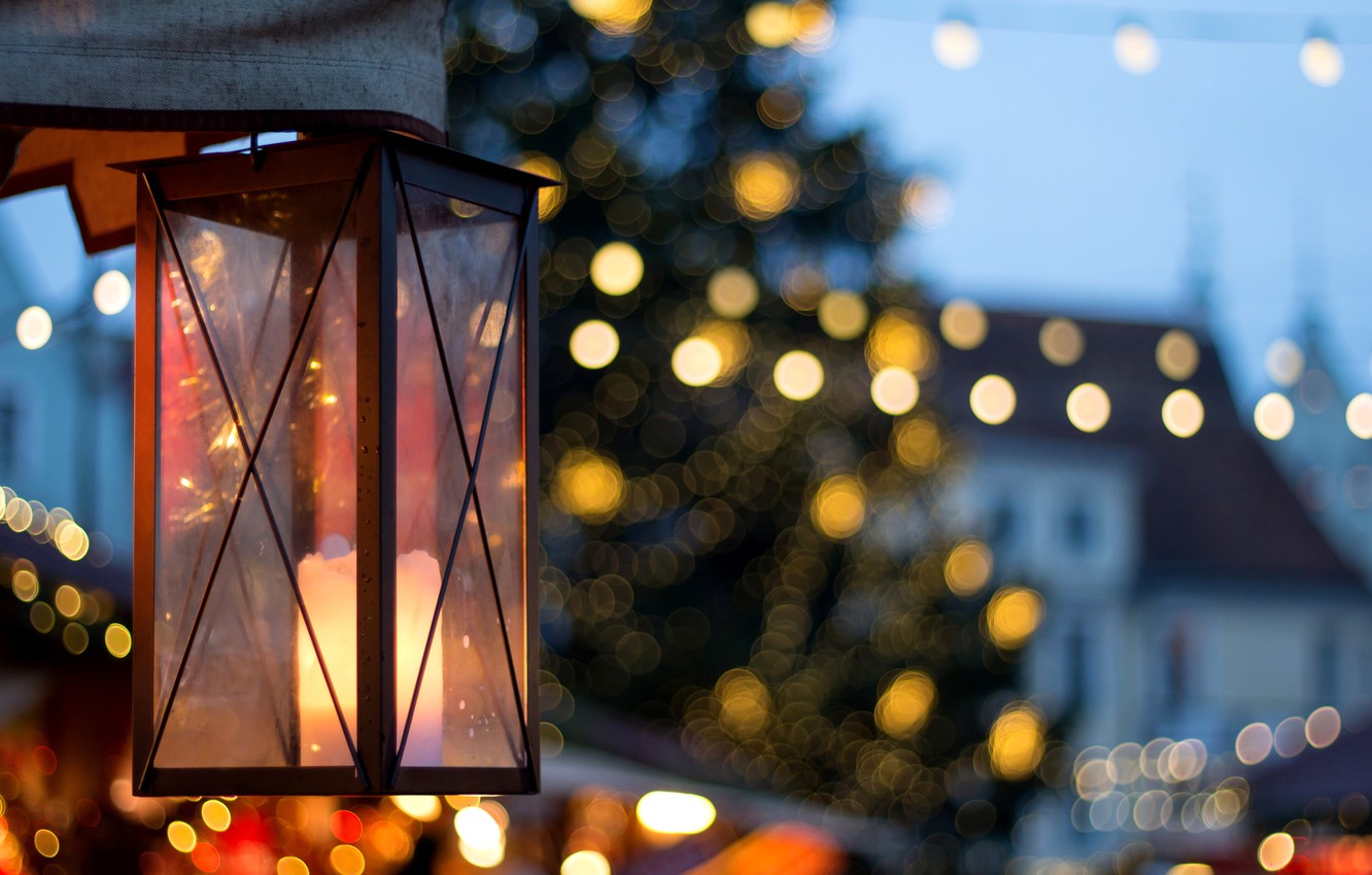 Wallpaper macro light the city lights holiday street candle