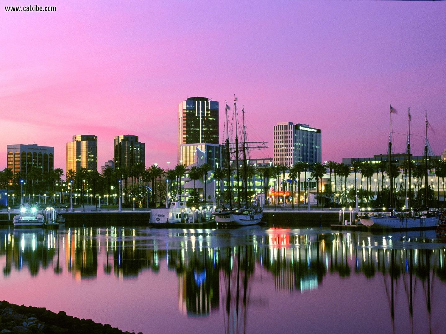 Buildings City Harbor Sunset Long Beach California desktop