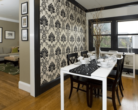 Accent Walls Dining Room Floral Damask Wallpaper Statement Wall White