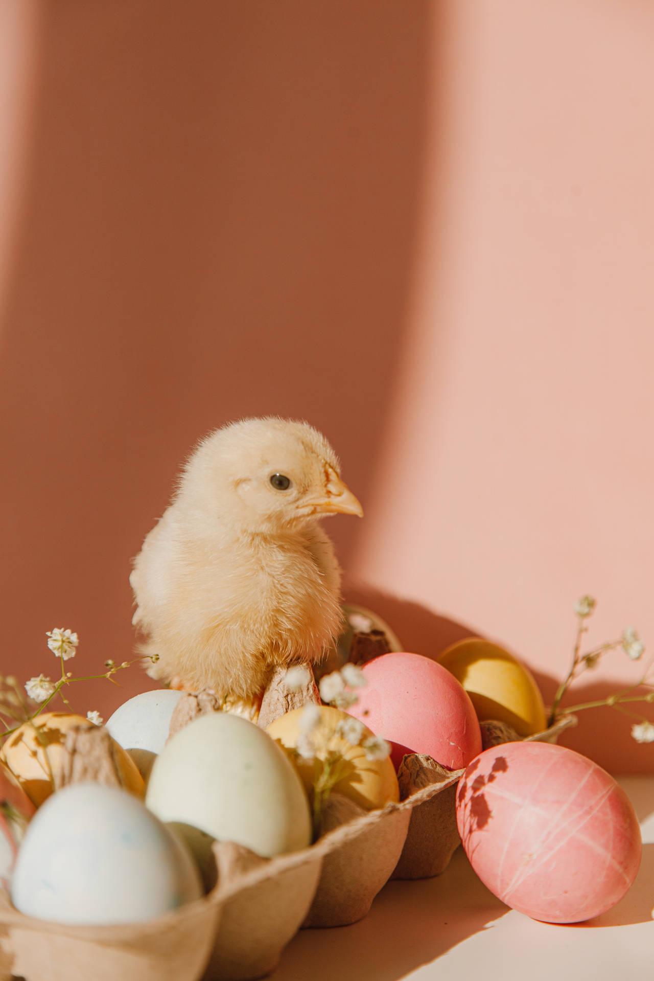 Cute Pastel Aesthetic Colored Eggs And Chick Wallpaper