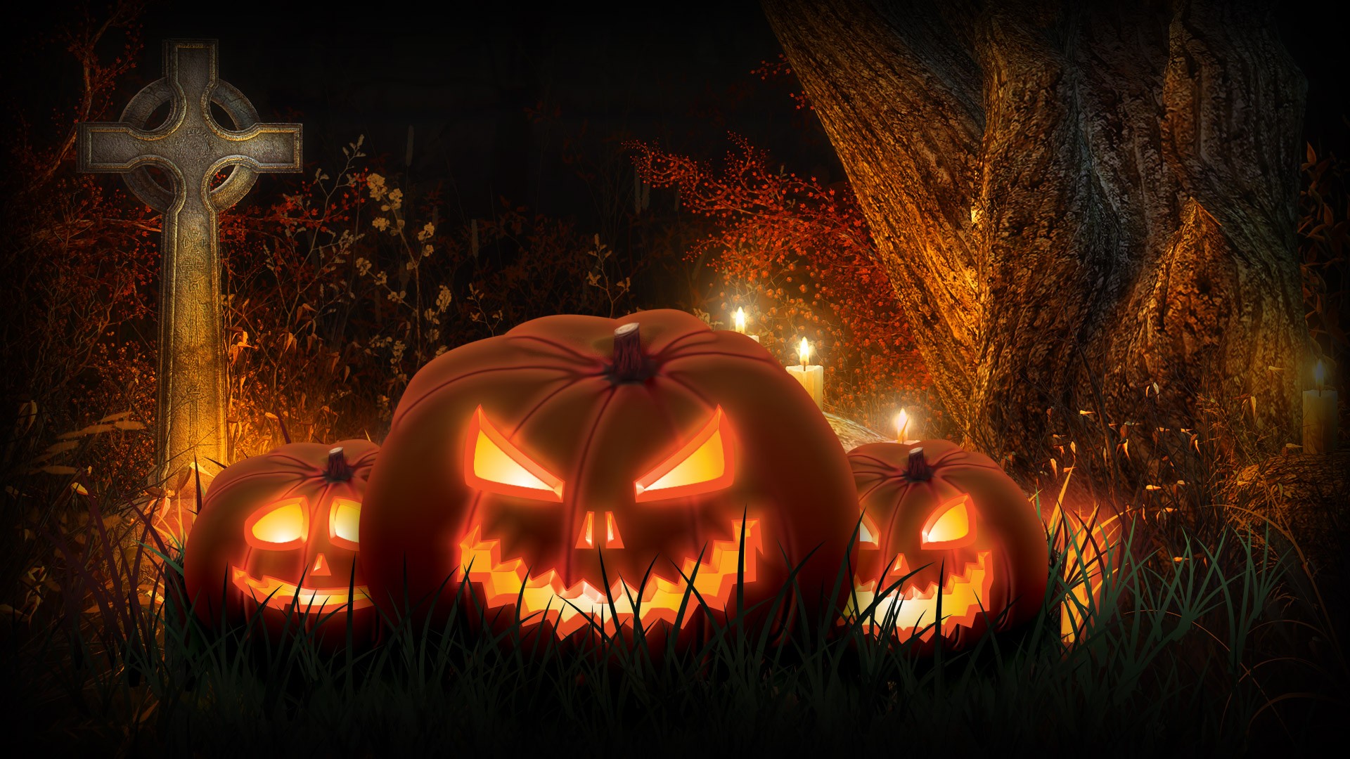 Halloween Scary Spooky Cemetery Pumpkins Wallpaper