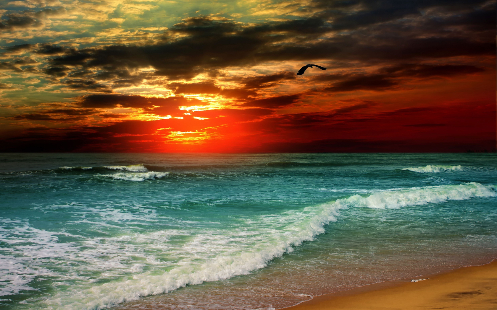 Wallpaper Sunset Waves HD Background Desktop
