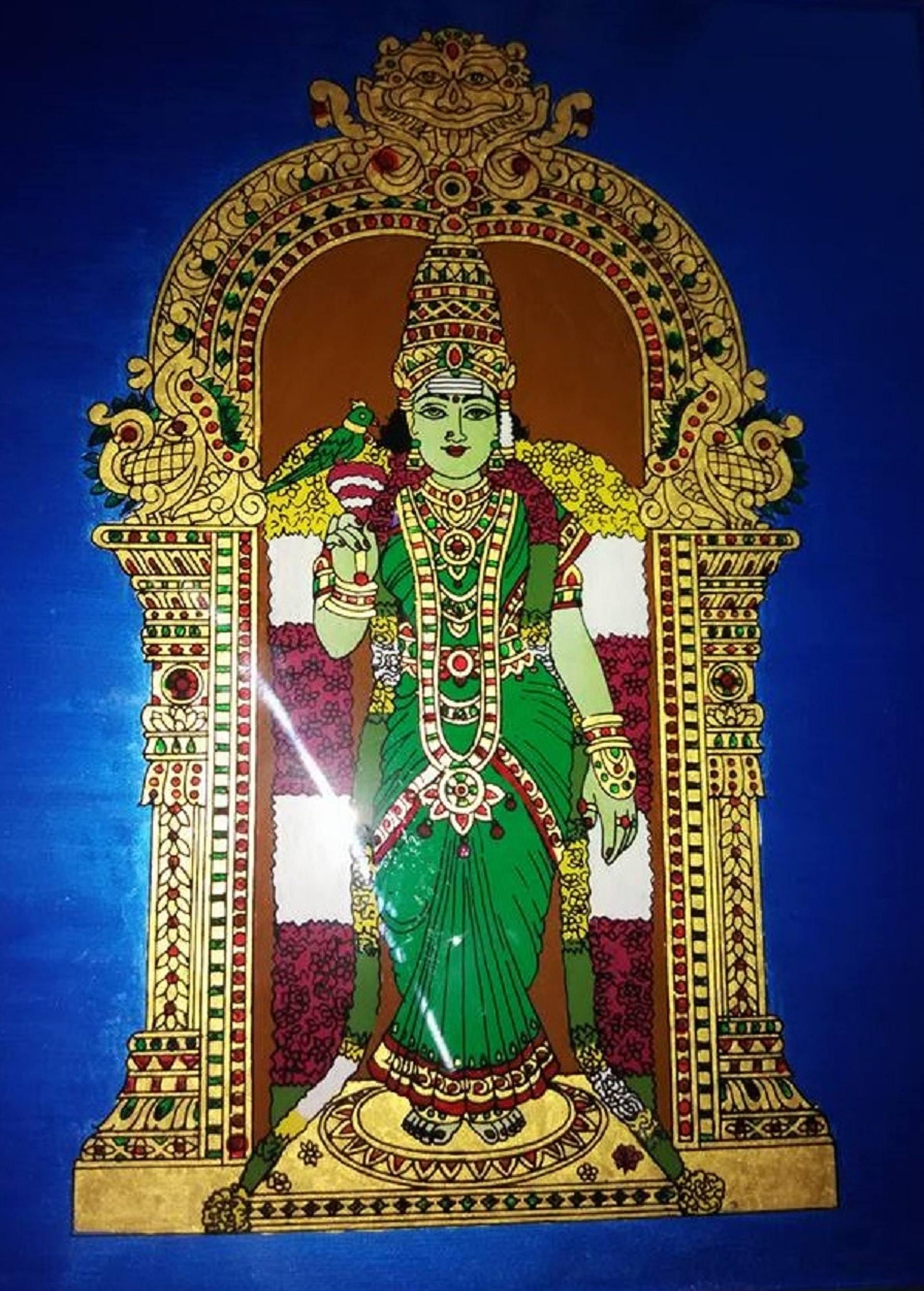 Tanjore Painting of Goddess Madurai Meenakshi Painting by Malini